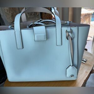 NWOT Kate Spade Tote Bag – Leather Structured Shopper –Light Blue Work Bag Purse